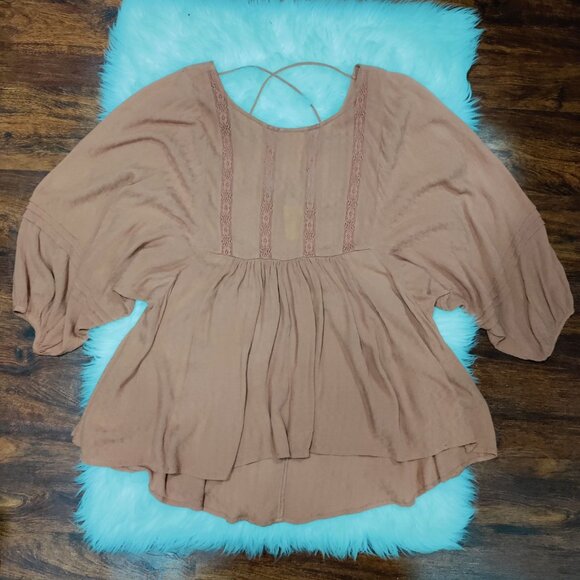 American Eagle Whimsy Boho Festival Balloon Sleeve Blouse Brown Size Small - Picture 4 of 9